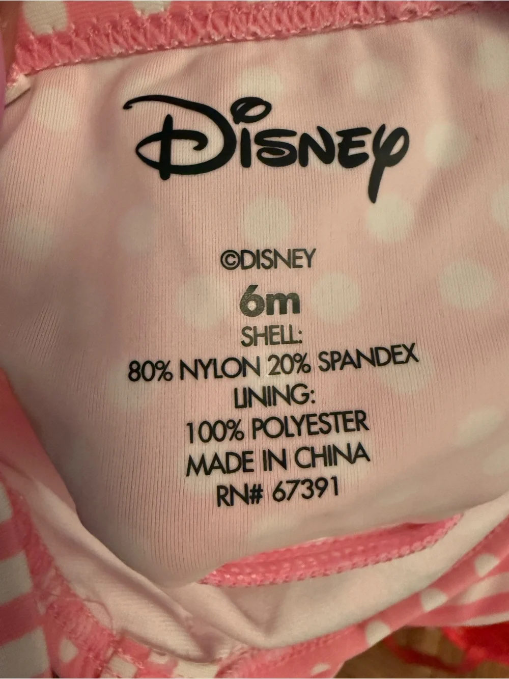 NWT Disney Minnie Mouse Pink Polka Dot Ruffle Swimsuit 6M